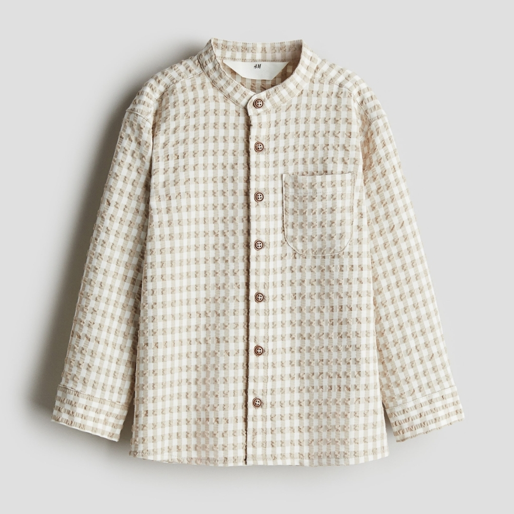 NWT H&M Boys Beige/Checked Loose Fit Shirt 5-6yrs